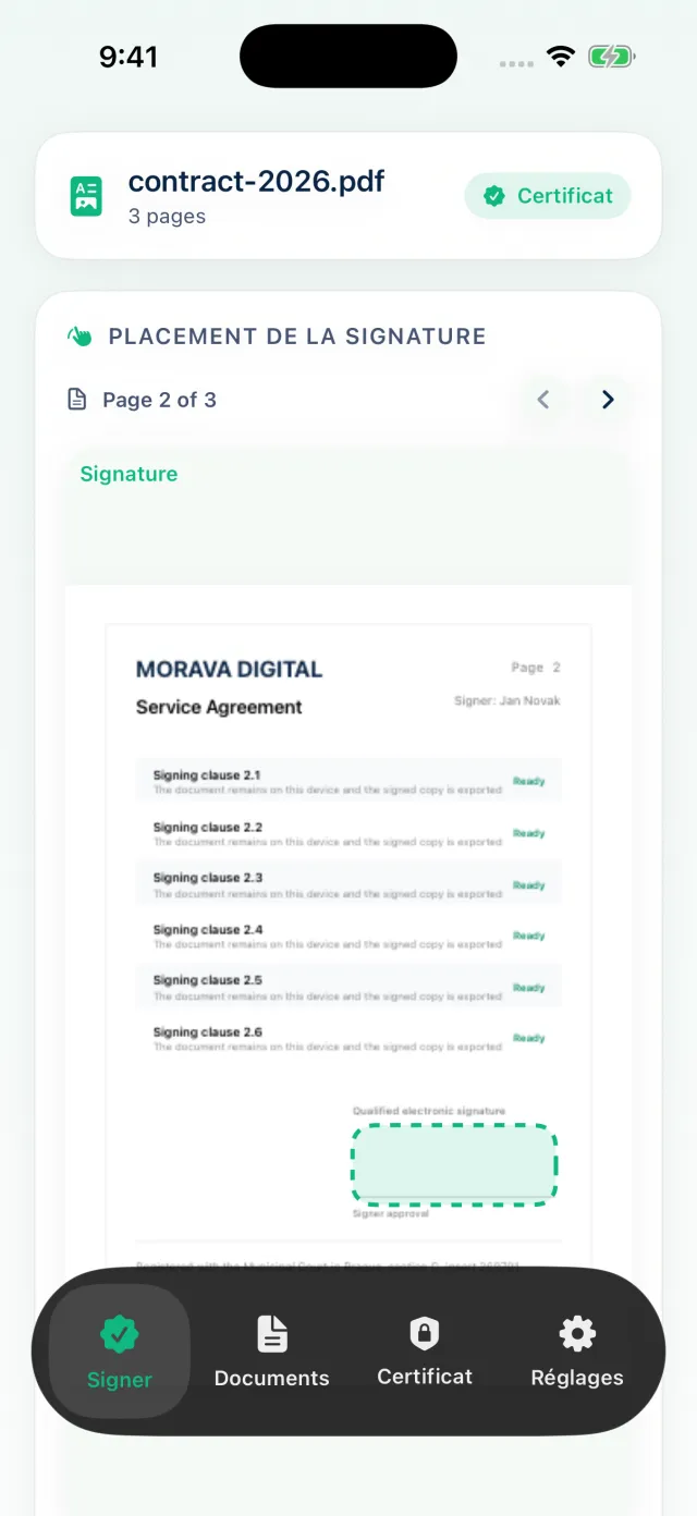 Placement du cadre de signature sur une page PDF dans Cert Sign