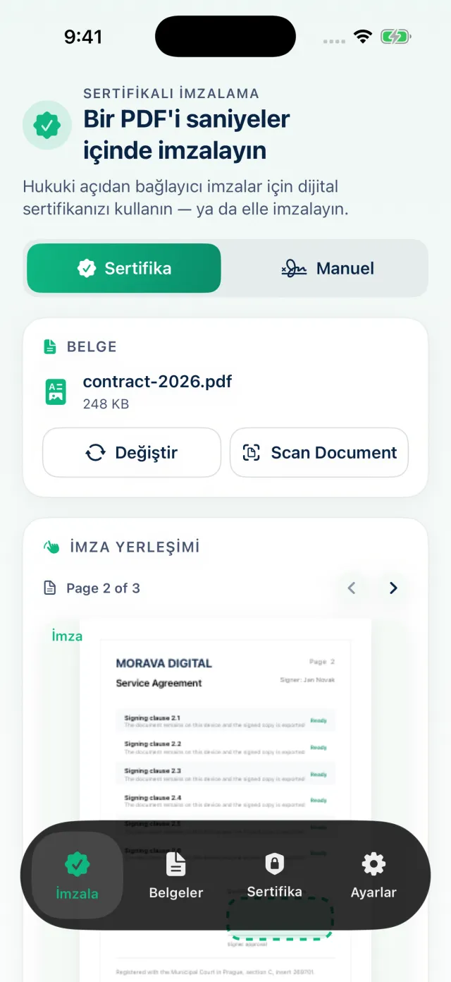 iPhone'da Cert Sign ile sertifikalı PDF imzalama